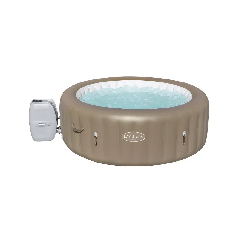 Spa gonflable rond Lay-Z-Spa Palm Springs beige et son bloc pompe, sur fond blanc